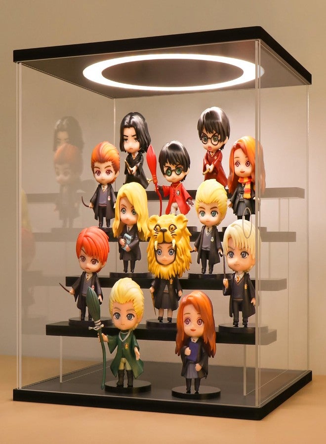 LASOA Acrylic Display Case with Adjustable LED Lights, 5 Tier Clear Display Box for Action Figures and Collectibles, Self-Assembly Showcase with Black Base for Miniatures, 11.8x11x11.8inch - Image 1